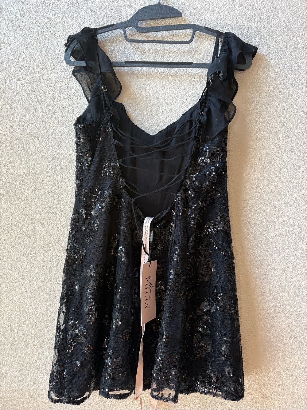 Oh Polly Jacira Embellished Lace-Up A-Line Mini Dress in Black - Picture 7 of 8